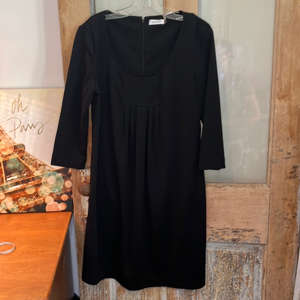 Calvin Klein Black Dress MIDI Poly Rayon Spndx ➡️20”⬇️38”